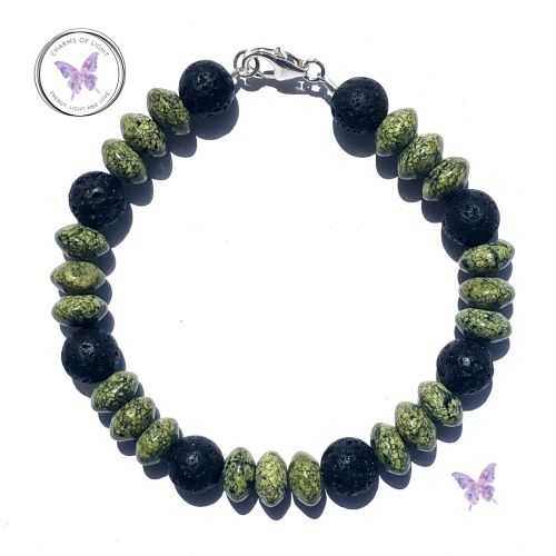 Mens Russian Serpentine & Lava Stone Bracelet